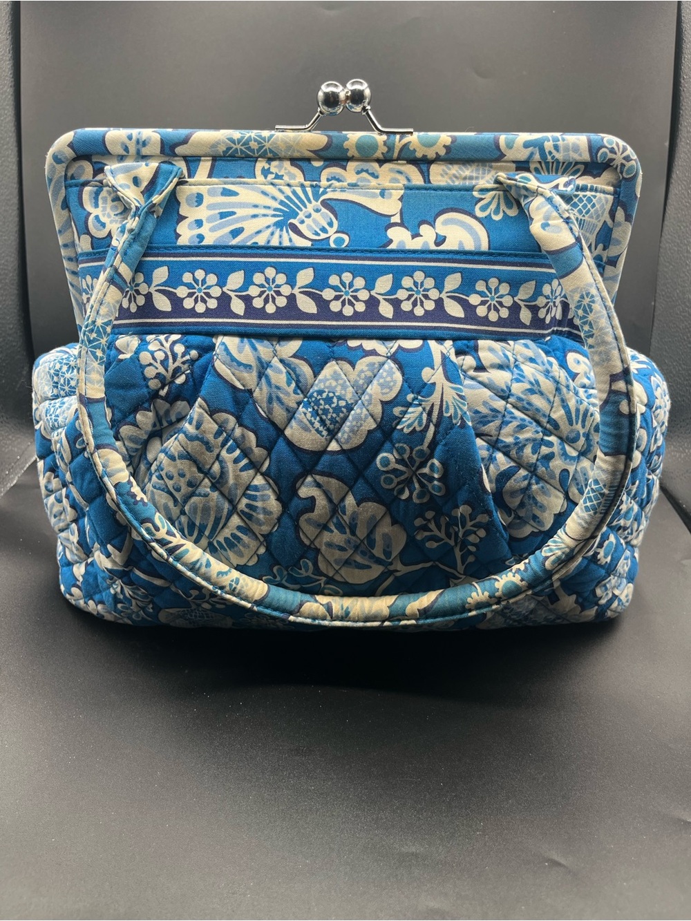 Vintage Vera Bradley Quilted Floral Frame-Top Handbag - Blue